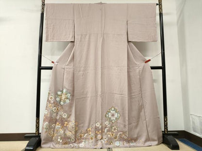平和屋着物●豪華色留袖　駒刺繍　花唐草文　暈し染め　金彩　ロング丈　正絹　逸品　CABK7712yc