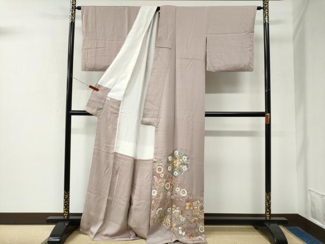 平和屋着物●豪華色留袖　駒刺繍　花唐草文　暈し染め　金彩　ロング丈　正絹　逸品　CABK7712yc