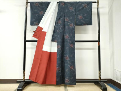 平和屋着物●本場大島紬　枝花文　正絹　逸品　CABK7716yc