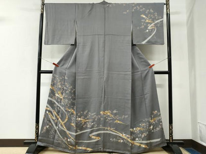 平和屋着物●訪問着　鬘帯扇面草花文　金彩　鈴乃屋扱い　正絹　逸品　CABK7718yc