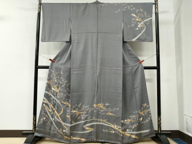 平和屋着物●訪問着　鬘帯扇面草花文　金彩　鈴乃屋扱い　正絹　逸品　CABK7718yc
