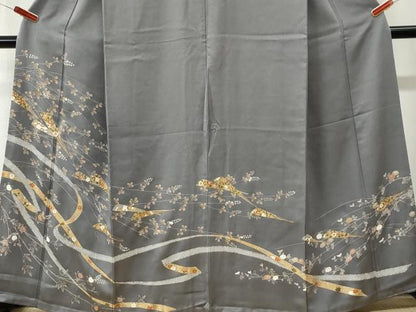 平和屋着物●訪問着　鬘帯扇面草花文　金彩　鈴乃屋扱い　正絹　逸品　CABK7718yc