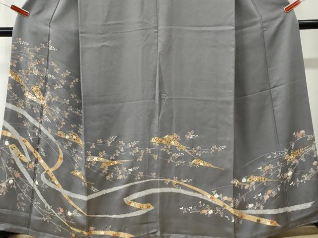平和屋着物●訪問着　鬘帯扇面草花文　金彩　鈴乃屋扱い　正絹　逸品　CABK7718yc