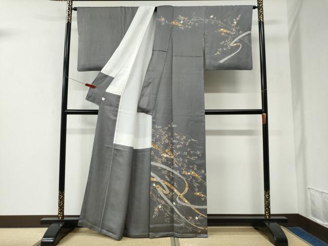 平和屋着物●訪問着　鬘帯扇面草花文　金彩　鈴乃屋扱い　正絹　逸品　CABK7718yc