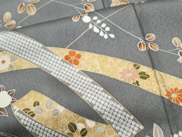 平和屋着物●訪問着　鬘帯扇面草花文　金彩　鈴乃屋扱い　正絹　逸品　CABK7718yc