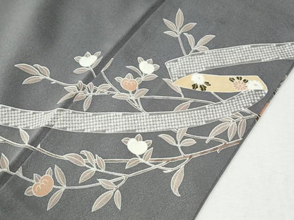 平和屋着物●訪問着　鬘帯扇面草花文　金彩　鈴乃屋扱い　正絹　逸品　CABK7718yc