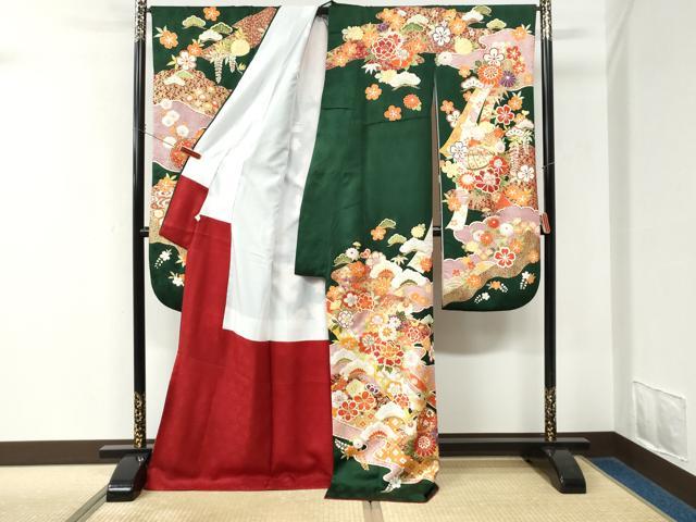 平和屋着物●豪華振袖　駒刺繍　鬘帯牡丹鈴花松文　金彩　正絹　逸品　CABK7724yc