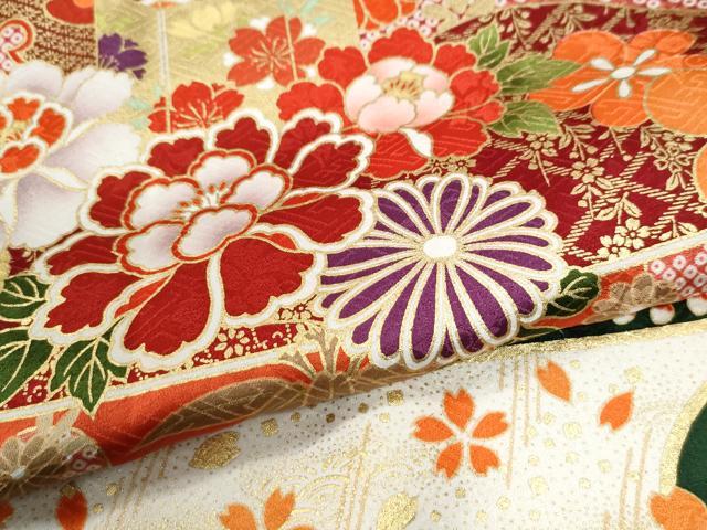 平和屋着物●豪華振袖　駒刺繍　鬘帯牡丹鈴花松文　金彩　正絹　逸品　CABK7724yc