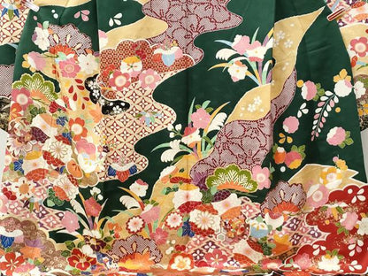 平和屋着物●豪華振袖　吉祥花松文　ラメ糸　金彩　正絹　逸品　CABK7725yc
