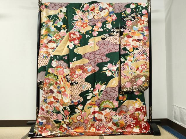 平和屋着物●豪華振袖　吉祥花松文　ラメ糸　金彩　正絹　逸品　CABK7725yc