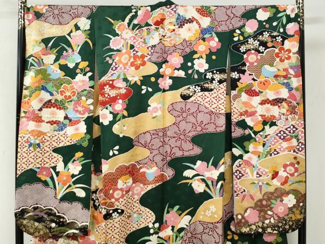 平和屋着物●豪華振袖　吉祥花松文　ラメ糸　金彩　正絹　逸品　CABK7725yc