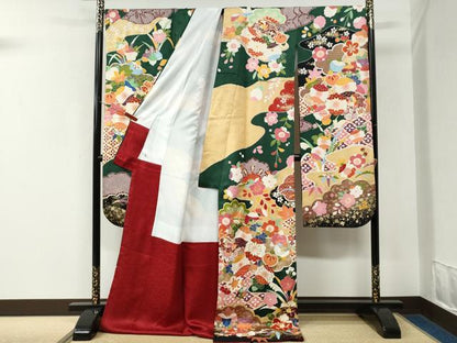 平和屋着物●豪華振袖　吉祥花松文　ラメ糸　金彩　正絹　逸品　CABK7725yc