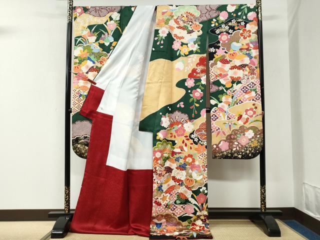 平和屋着物●豪華振袖　吉祥花松文　ラメ糸　金彩　正絹　逸品　CABK7725yc