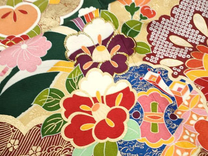 平和屋着物●豪華振袖　吉祥花松文　ラメ糸　金彩　正絹　逸品　CABK7725yc