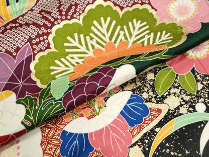 平和屋着物●豪華振袖　吉祥花松文　ラメ糸　金彩　正絹　逸品　CABK7725yc
