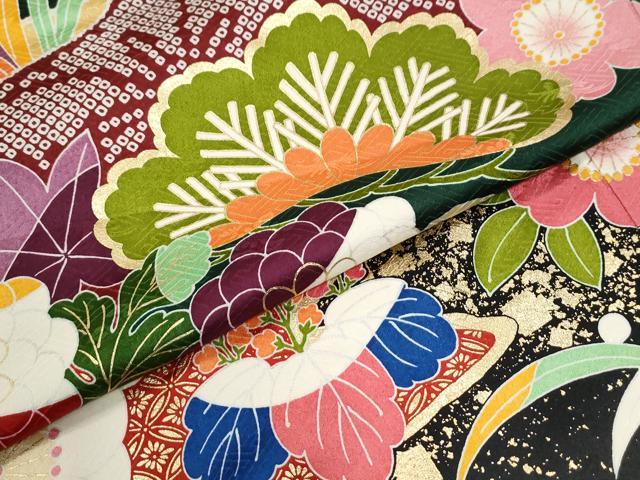 平和屋着物●豪華振袖　吉祥花松文　ラメ糸　金彩　正絹　逸品　CABK7725yc