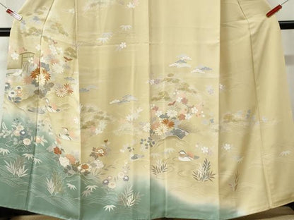 平和屋着物●創業460年・千總　訪問着　駒刺繍　鴛鴦松竹梅花文　暈し染め　金彩　高島屋扱い　正絹　逸品　CABK7726yc