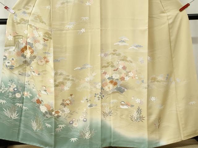平和屋着物●創業460年・千總　訪問着　駒刺繍　鴛鴦松竹梅花文　暈し染め　金彩　高島屋扱い　正絹　逸品　CABK7726yc