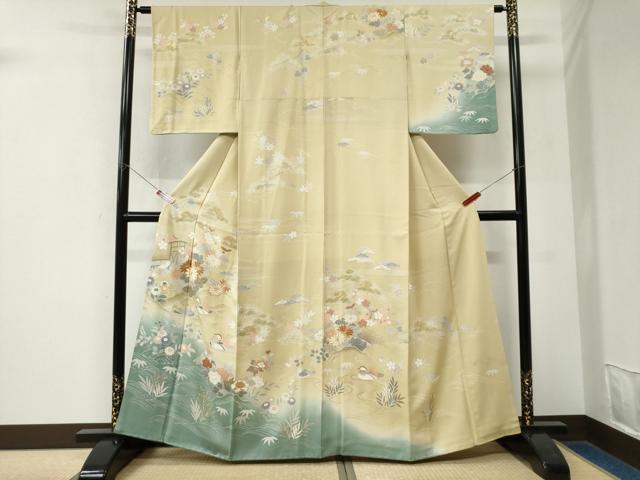 平和屋着物●創業460年・千總　訪問着　駒刺繍　鴛鴦松竹梅花文　暈し染め　金彩　高島屋扱い　正絹　逸品　CABK7726yc