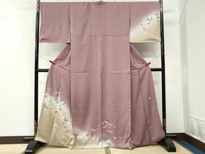 平和屋着物●和紙染染色作家・植村彩弘　訪問着　手描き　葡萄蔦の葉文　暈し染め　金彩　やまと誂製　正絹　逸品　CABK7727yc