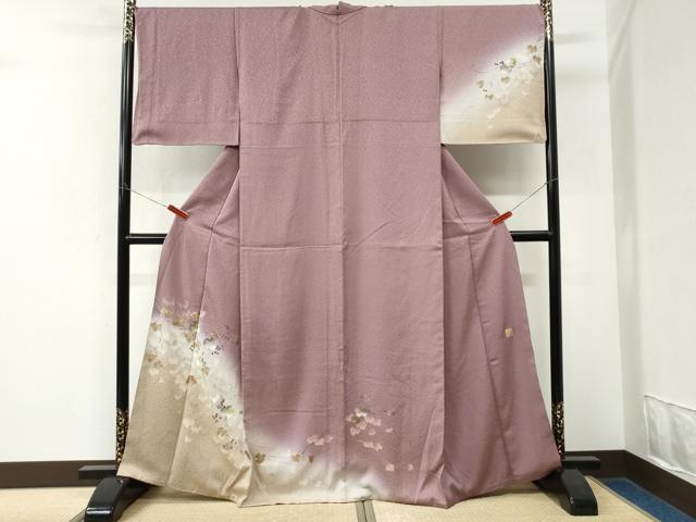 平和屋着物●和紙染染色作家・植村彩弘　訪問着　手描き　葡萄蔦の葉文　暈し染め　金彩　やまと誂製　正絹　逸品　CABK7727yc