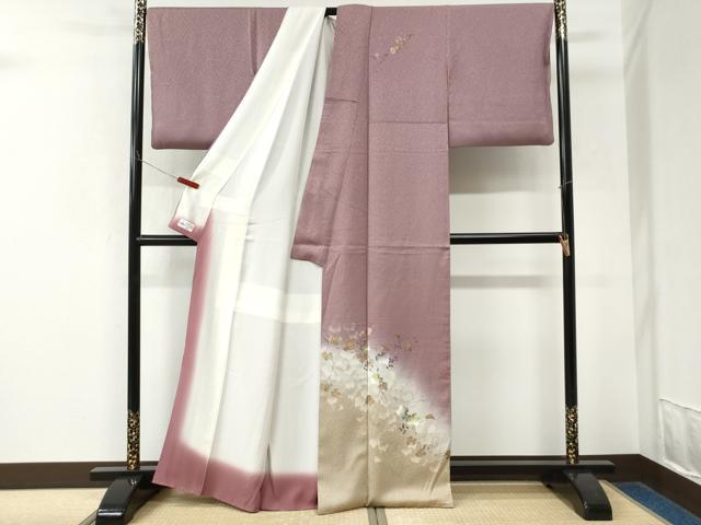 平和屋着物●和紙染染色作家・植村彩弘　訪問着　手描き　葡萄蔦の葉文　暈し染め　金彩　やまと誂製　正絹　逸品　CABK7727yc