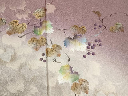 平和屋着物●和紙染染色作家・植村彩弘　訪問着　手描き　葡萄蔦の葉文　暈し染め　金彩　やまと誂製　正絹　逸品　CABK7727yc