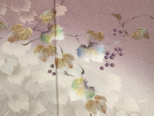 平和屋着物●和紙染染色作家・植村彩弘　訪問着　手描き　葡萄蔦の葉文　暈し染め　金彩　やまと誂製　正絹　逸品　CABK7727yc