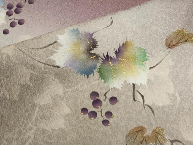 平和屋着物●和紙染染色作家・植村彩弘　訪問着　手描き　葡萄蔦の葉文　暈し染め　金彩　やまと誂製　正絹　逸品　CABK7727yc