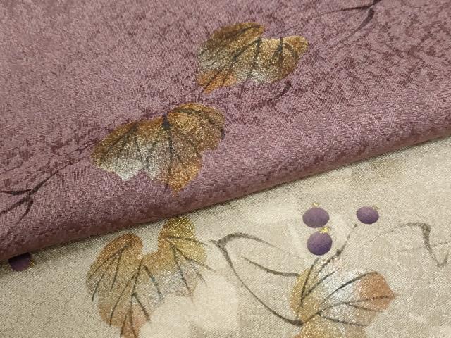 平和屋着物●和紙染染色作家・植村彩弘　訪問着　手描き　葡萄蔦の葉文　暈し染め　金彩　やまと誂製　正絹　逸品　CABK7727yc