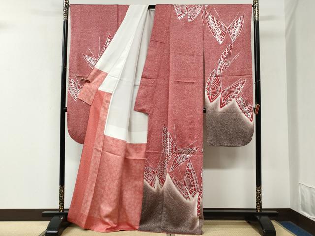 平和屋着物●二代目 川村久太郎　振袖　舞蝶文　暈し染め　銀彩　正絹　逸品　CABK7737yc