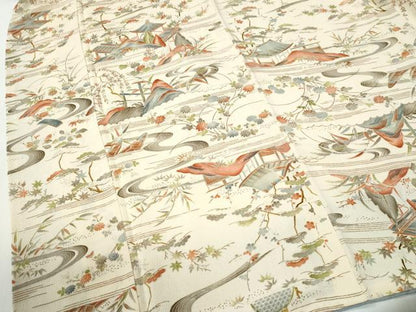平和屋着物●上質な小紋　流水風景文　鬼しぼ縮緬　正絹　逸品　CABK7744yc