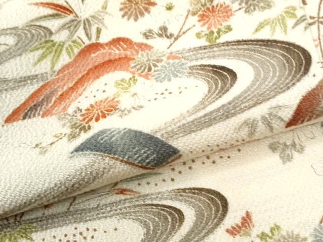 平和屋着物●上質な小紋　流水風景文　鬼しぼ縮緬　正絹　逸品　CABK7744yc