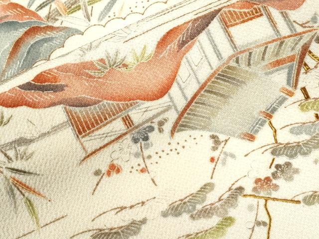 平和屋着物●上質な小紋　流水風景文　鬼しぼ縮緬　正絹　逸品　CABK7744yc