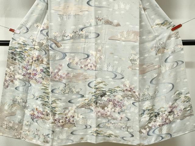平和屋着物▼訪問着　駒刺繍　流水風景花文　金彩　正絹　逸品　CABK7747yc
