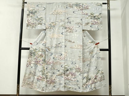 平和屋着物▼訪問着　駒刺繍　流水風景花文　金彩　正絹　逸品　CABK7747yc