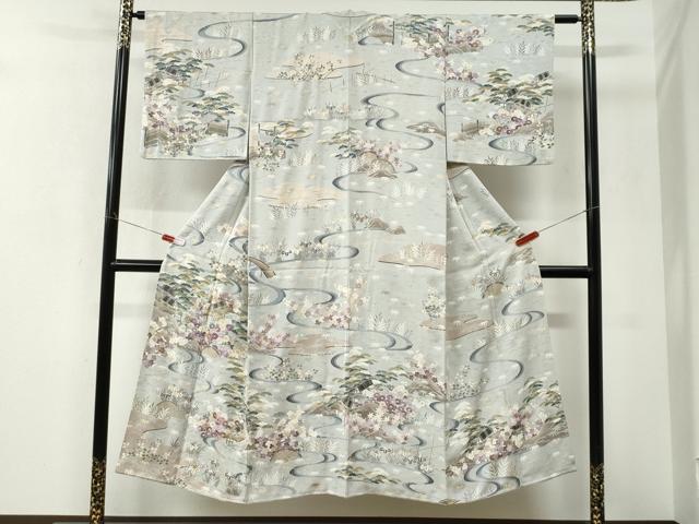 平和屋着物▼訪問着　駒刺繍　流水風景花文　金彩　正絹　逸品　CABK7747yc