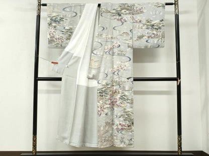 平和屋着物▼訪問着　駒刺繍　流水風景花文　金彩　正絹　逸品　CABK7747yc