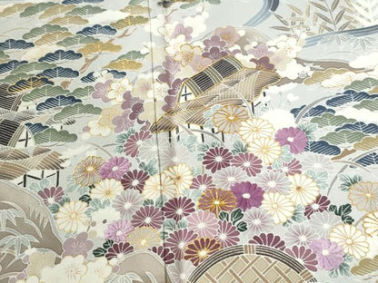 平和屋着物▼訪問着　駒刺繍　流水風景花文　金彩　正絹　逸品　CABK7747yc