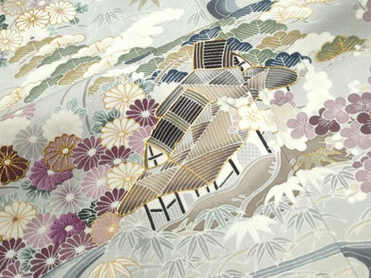 平和屋着物▼訪問着　駒刺繍　流水風景花文　金彩　正絹　逸品　CABK7747yc