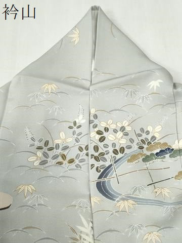 平和屋着物▼訪問着　駒刺繍　流水風景花文　金彩　正絹　逸品　CABK7747yc