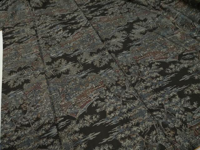 平和屋着物●本場大島紬　割り込み絣　樹林風景文　正絹　逸品　CABK7748yc