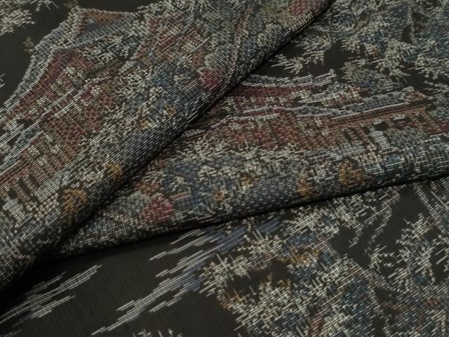 平和屋着物●本場大島紬　割り込み絣　樹林風景文　正絹　逸品　CABK7748yc