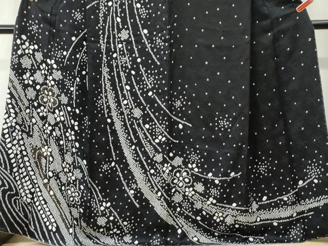 平和屋着物●訪問着　総絞り　舞花文　黒地　金彩　正絹　逸品　CABK7750yc