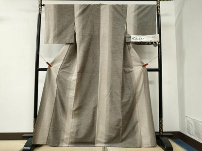 平和屋着物●ぜんまい紬　草木つむぎ　伝統工芸士　根岸儀一作　霞文　証紙付き　正絹　逸品　CABK7751yc