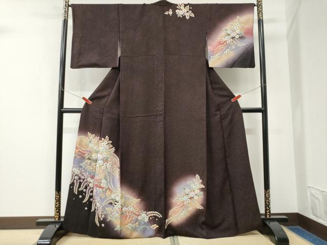 平和屋着物●訪問着　辻が花　絞り　暈し染め　金通し地　正絹　逸品　CABK7762yc