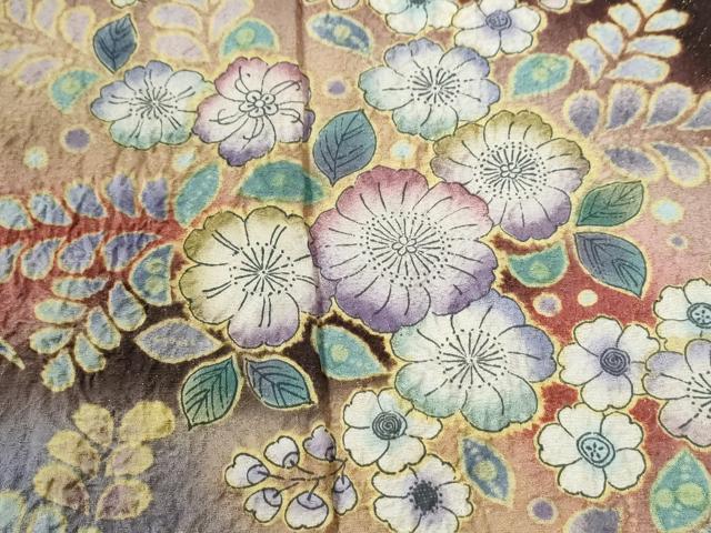 平和屋着物●訪問着　辻が花　絞り　暈し染め　金通し地　正絹　逸品　CABK7762yc