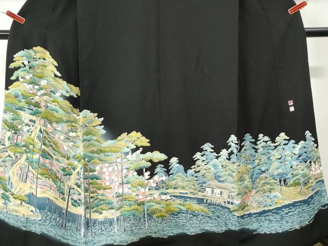 平和屋着物●京加賀友禅　松本健一　黒留袖　浜松梅文　正絹　逸品　CABK7763yc