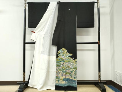 平和屋着物●京加賀友禅　松本健一　黒留袖　浜松梅文　正絹　逸品　CABK7763yc