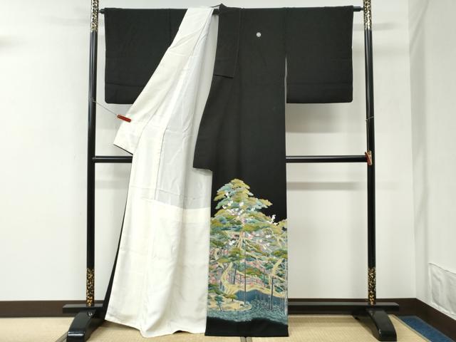 平和屋着物●京加賀友禅　松本健一　黒留袖　浜松梅文　正絹　逸品　CABK7763yc